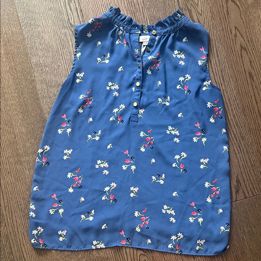 LOFT Navy Floral Sleeveless Top